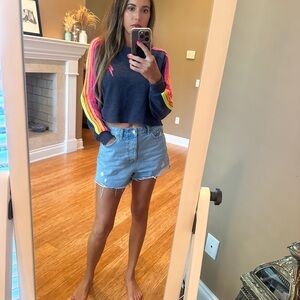 Aviator Nation Colorful Stripe Sleeve Crop Sweatshirt